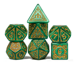Druid Green Marble Pattern Dice | Green Dice w/Gold Art 7-Dice Set - 