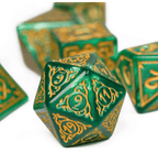Druid Green Marble Pattern Dice | Green Dice w/Gold Art 7-Dice Set - 