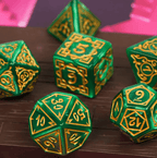 Druid Green Marble Pattern Dice | Green Dice w/Gold Art 7-Dice Set - 