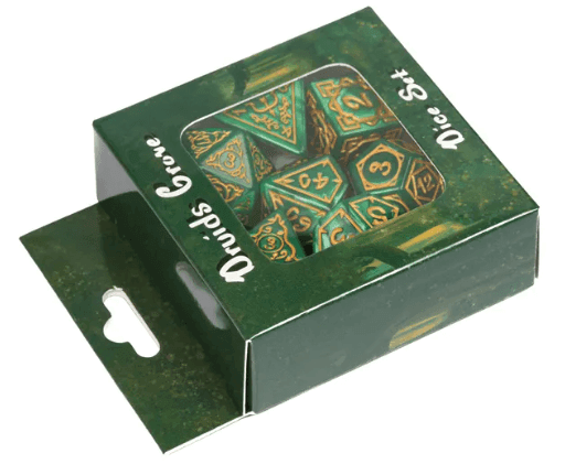 Druid Green Marble Pattern Dice | Green Dice w/Gold Art 7-Dice Set - 