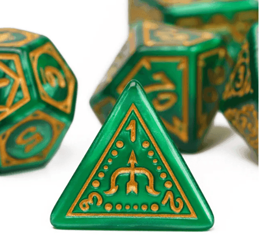 Druid Green Marble Pattern Dice | Green Dice w/Gold Art 7-Dice Set - 