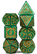 Druid Green Marble Pattern Dice | Green Dice w/Gold Art 7-Dice Set - 