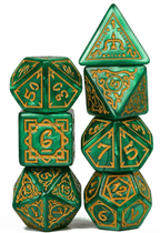 Druid Green Marble Pattern Dice | Green Dice w/Gold Art 7-Dice Set - 