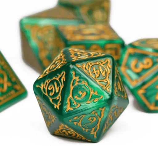 Druid Green Marble Pattern Dice | Green Dice w/Gold Art 7-Dice Set - 
