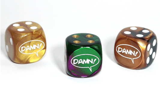 Damn! d6 (Dice colors are filled at random) | Pipped Dice 16mm - 