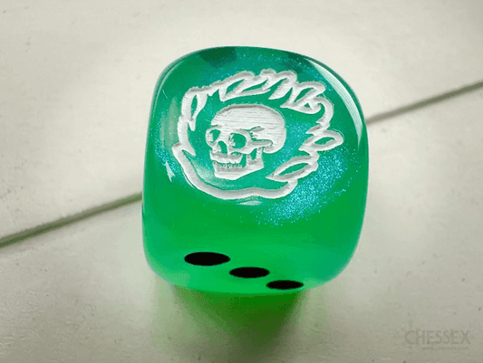 Skull in Flame d6 (Dice colors are filled at random) | Pipped Dice 16mm - 