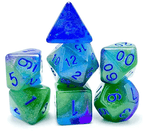 Glowing Sea 7-Dice Set Green/Blue w/Blue Glow-in-Dark Dnd Dice - 