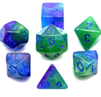 Glowing Sea 7-Dice Set Green/Blue w/Blue Glow-in-Dark Dnd Dice - 