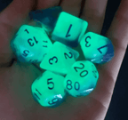Glowing Sea 7-Dice Set Green/Blue w/Blue Glow-in-Dark Dnd Dice - 