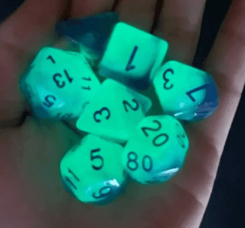 Glowing Sea 7-Dice Set Green/Blue w/Blue Glow-in-Dark Dnd Dice - 