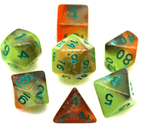Glowing Galaxy 7-Dice Set Green/Orange w/Green Glow-in-Dark Dnd Dice - 