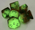Glowing Galaxy 7-Dice Set Green/Orange w/Green Glow-in-Dark Dnd Dice - 