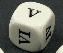 16mm Opaque d6 Roman Numerals I-II-III-IV-V-VI White/black (sold per piece) - 