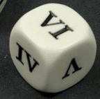 16mm Opaque d6 Roman Numerals I-II-III-IV-V-VI White/black (sold per piece) - 