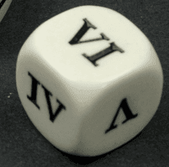 16mm Opaque d6 Roman Numerals I-II-III-IV-V-VI White/black (sold per piece) - 