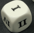 16mm Opaque d6 Roman Numerals I-II-III-IV-V-VI White/black (sold per piece) - 
