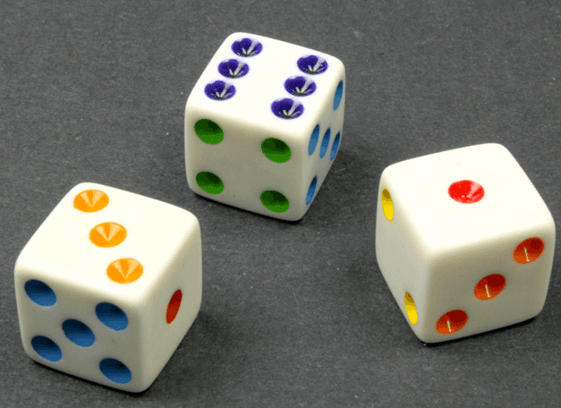 16mm Opaque d6 White/Multi-colored pips | Colorful Novelty Dice - 