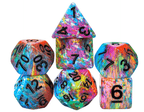 Multi-Colour Mix Pattern Dice 7-Dice Set w/Black Dnd Dice Resin - 