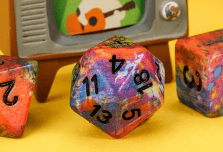Multi-Colour Mix Pattern Dice 7-Dice Set w/Black Dnd Dice Resin - 