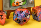 Multi-Colour Mix Pattern Dice 7-Dice Set w/Black Dnd Dice Resin - 
