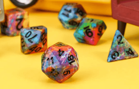 Multi-Colour Mix Pattern Dice 7-Dice Set w/Black Dnd Dice Resin - 