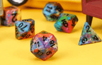 Multi-Colour Mix Pattern Dice 7-Dice Set w/Black Dnd Dice Resin - 