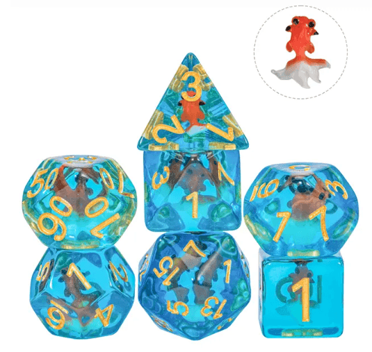 Goldfish Dice 7-Dice Set Blue w/ Goldfish Inside Dnd Dice Set - 