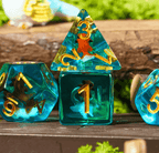 Goldfish Dice 7-Dice Set Blue w/ Goldfish Inside Dnd Dice Set - 
