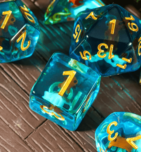 Goldfish Dice 7-Dice Set Blue w/ Goldfish Inside Dnd Dice Set - 