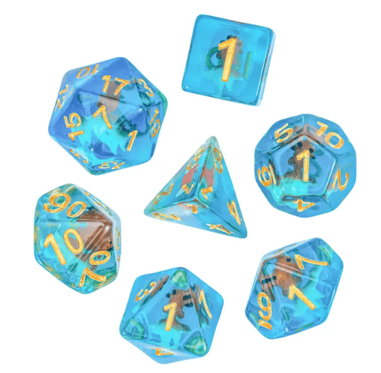 Goldfish Dice 7-Dice Set Blue w/ Goldfish Inside Dnd Dice Set - 