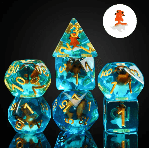 Goldfish Dice 7-Dice Set Blue w/ Goldfish Inside Dnd Dice Set - 