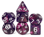 Purple Translucent Glitter Dice 7-Dice Set w/White Dnd Dice Resin - 