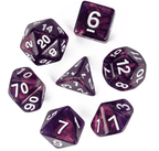 Purple Translucent Glitter Dice 7-Dice Set w/White Dnd Dice Resin - 