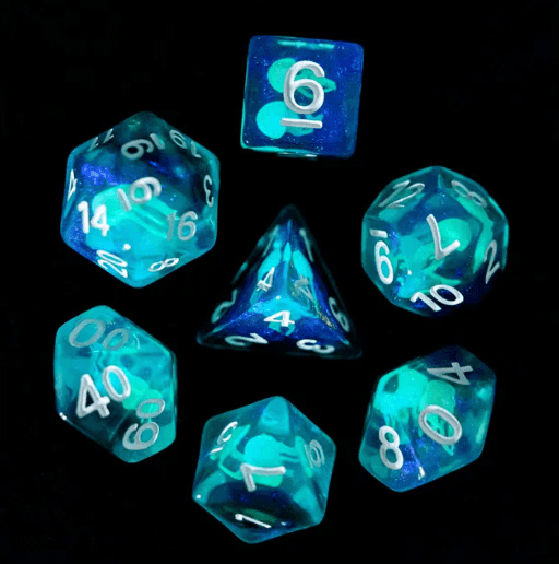 Noctilucent Jellyfish Dice 7-Dice Set Blue Glitter Dnd Dice Set - 