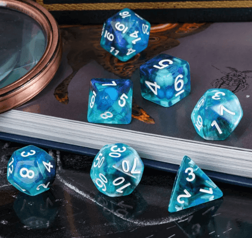 Noctilucent Jellyfish Dice 7-Dice Set Blue Glitter Dnd Dice Set - 