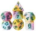 Pastel Multi-Colour Mix Pattern Dice 7-Dice Set w/Green Dnd Dice Resin - 