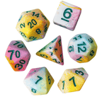Pastel Multi-Colour Mix Pattern Dice 7-Dice Set w/Green Dnd Dice Resin - 