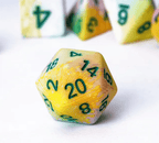 Pastel Multi-Colour Mix Pattern Dice 7-Dice Set w/Green Dnd Dice Resin - 