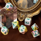 Pastel Multi-Colour Mix Pattern Dice 7-Dice Set w/Green Dnd Dice Resin - 
