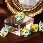Pastel Multi-Colour Mix Pattern Dice 7-Dice Set w/Green Dnd Dice Resin - 