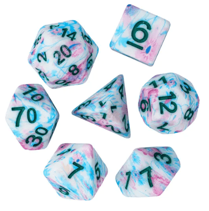 Blue-Pink Multi-Colour Mix Pattern Dice 7-Dice Set w/Teal Dnd Dice Resin - 