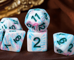 Blue-Pink Multi-Colour Mix Pattern Dice 7-Dice Set w/Teal Dnd Dice Resin - 