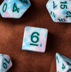 Blue-Pink Multi-Colour Mix Pattern Dice 7-Dice Set w/Teal Dnd Dice Resin - 
