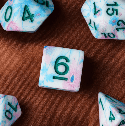 Blue-Pink Multi-Colour Mix Pattern Dice 7-Dice Set w/Teal Dnd Dice Resin - 