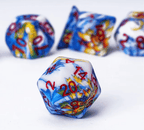 Fancy Multi-Colour Mix Pattern Dice 7-Dice Set w/Red Dnd Dice Resin - 