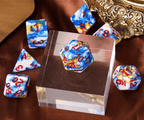 Fancy Multi-Colour Mix Pattern Dice 7-Dice Set w/Red Dnd Dice Resin - 