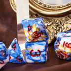Fancy Multi-Colour Mix Pattern Dice 7-Dice Set w/Red Dnd Dice Resin - 