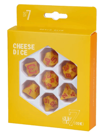 Cheese Dice | Funny Yellow 7-Dice Set for DnD Cheesy Chances - 