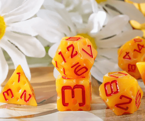 Cheese Dice | Funny Yellow 7-Dice Set for DnD Cheesy Chances - 