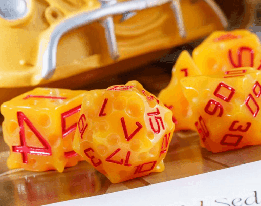 Cheese Dice | Funny Yellow 7-Dice Set for DnD Cheesy Chances - 